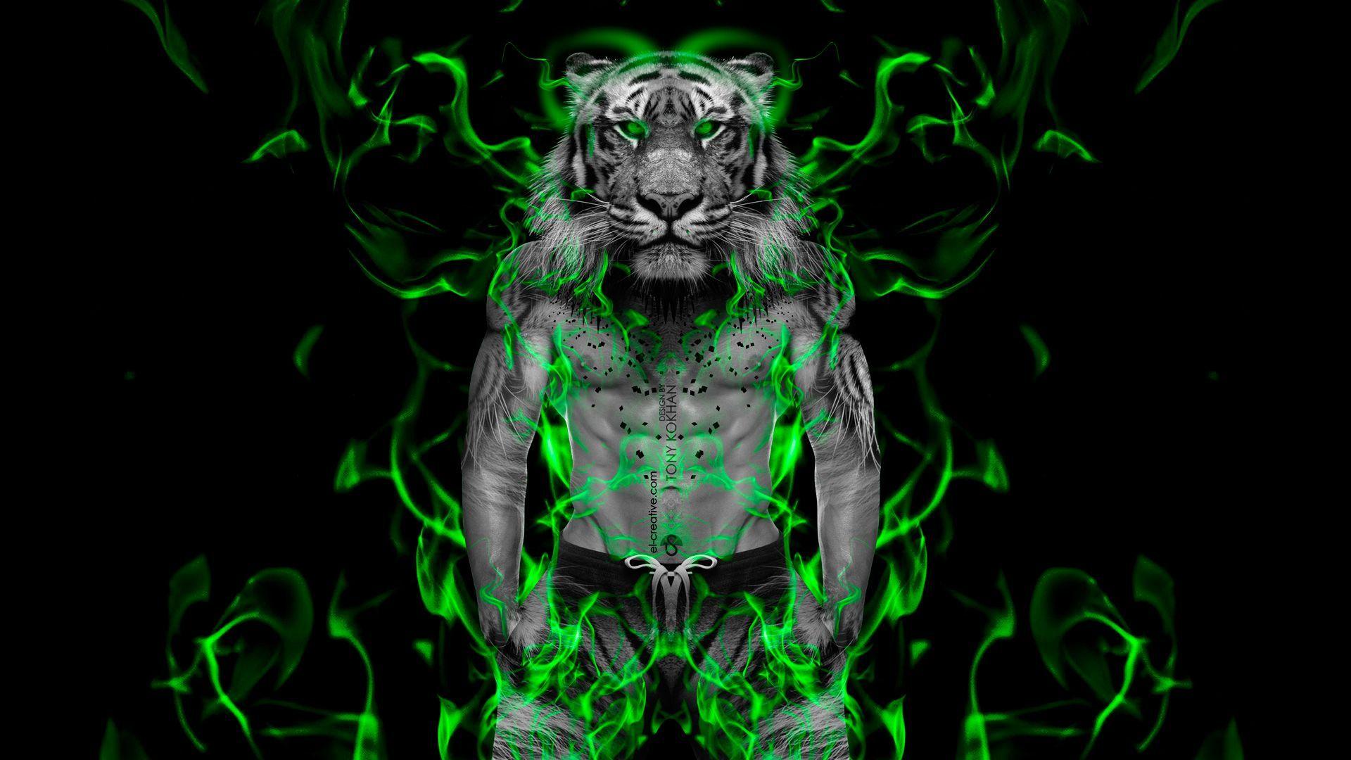 Neon Green Tiger Wallpaper