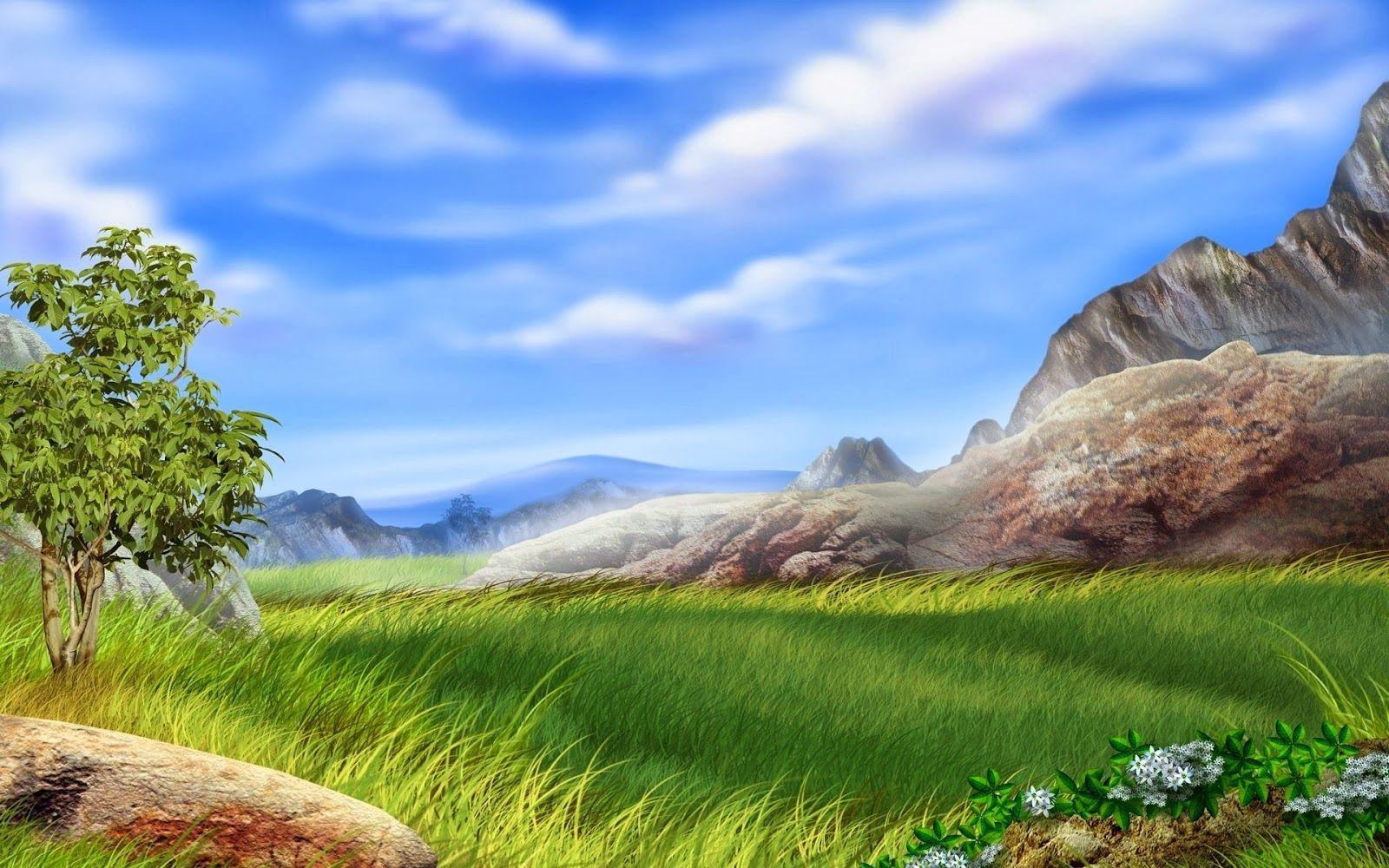 3D Green Nature Mountains HD Desktop Background Wallpaper