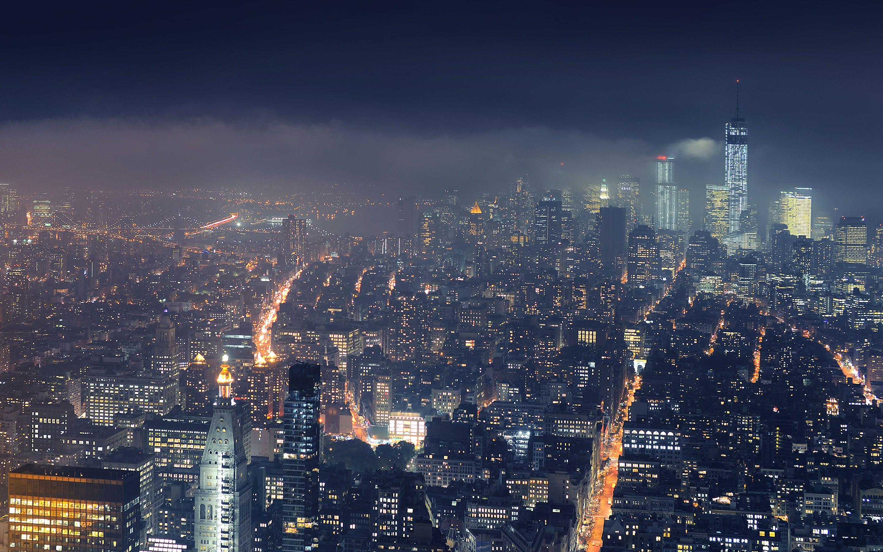 New York City At Night Cloudy Atmosphere Desktop Wallpaper