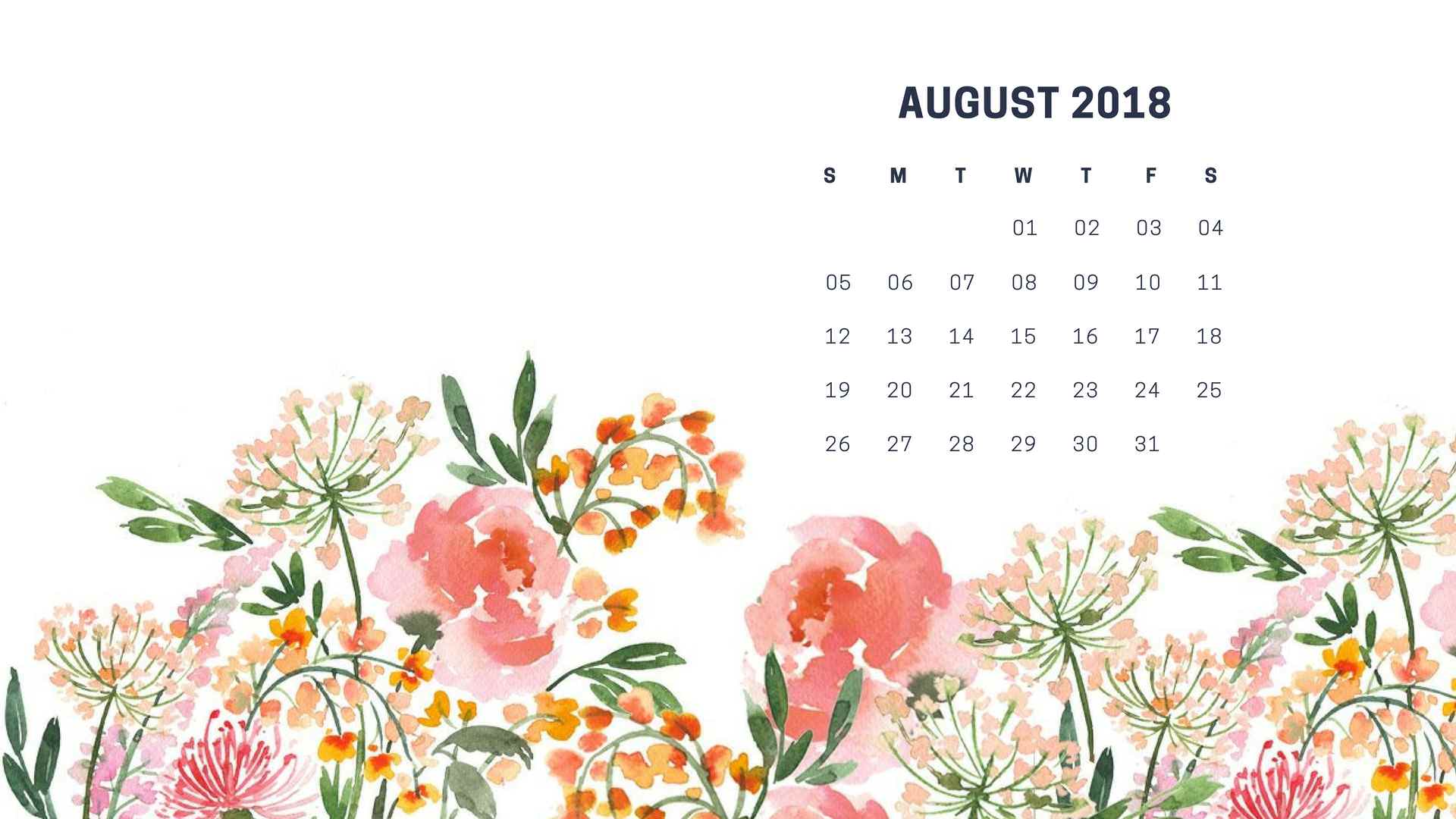 August 2018 Calendar Wallpaper Desktop and Background