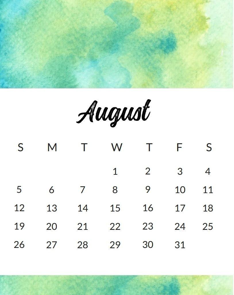 Cute August 2018 Calendar Wallpaper. Printable Calendar 2018