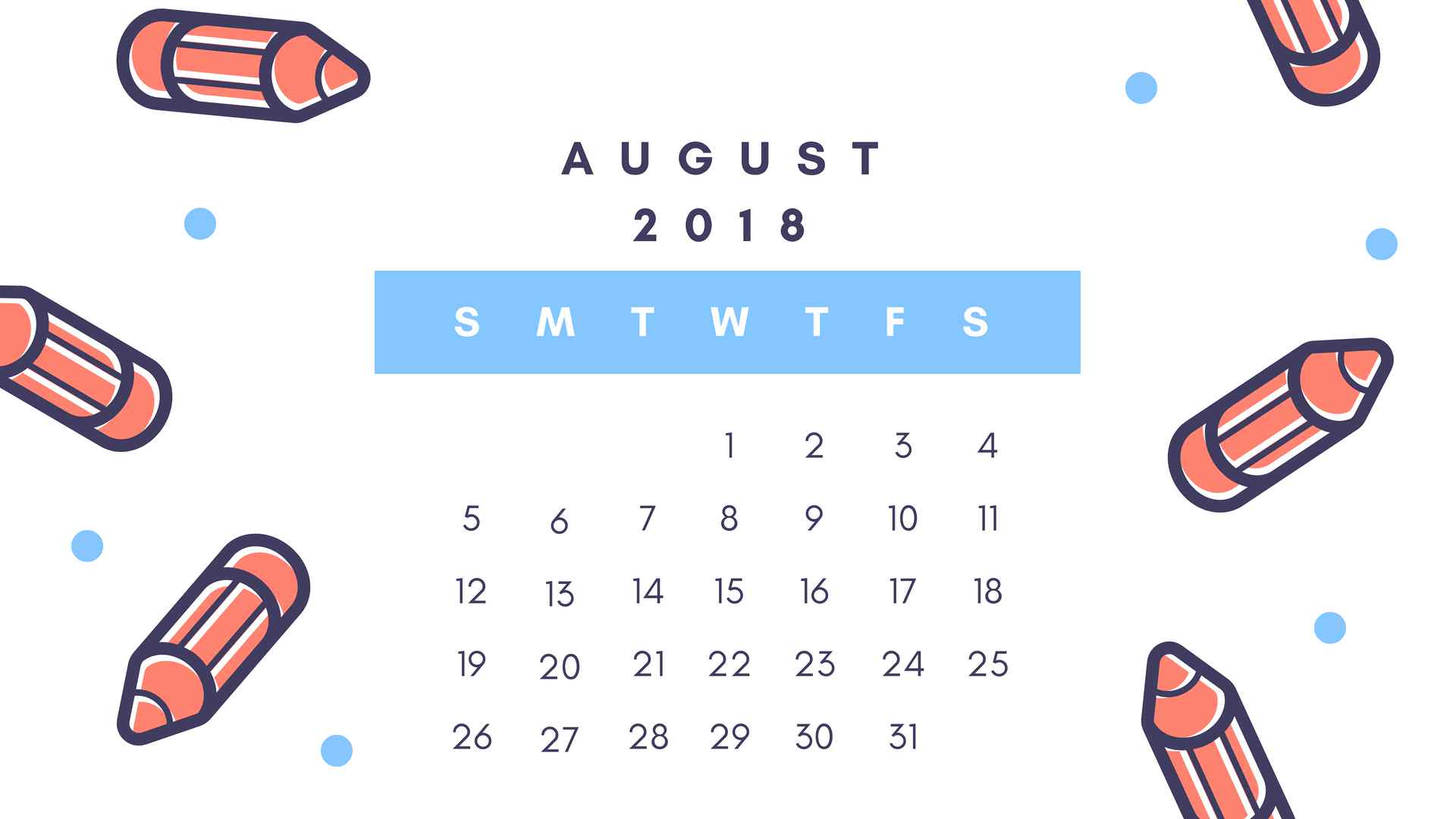 August 2018 Calendar Wallpaper Desktop and Background