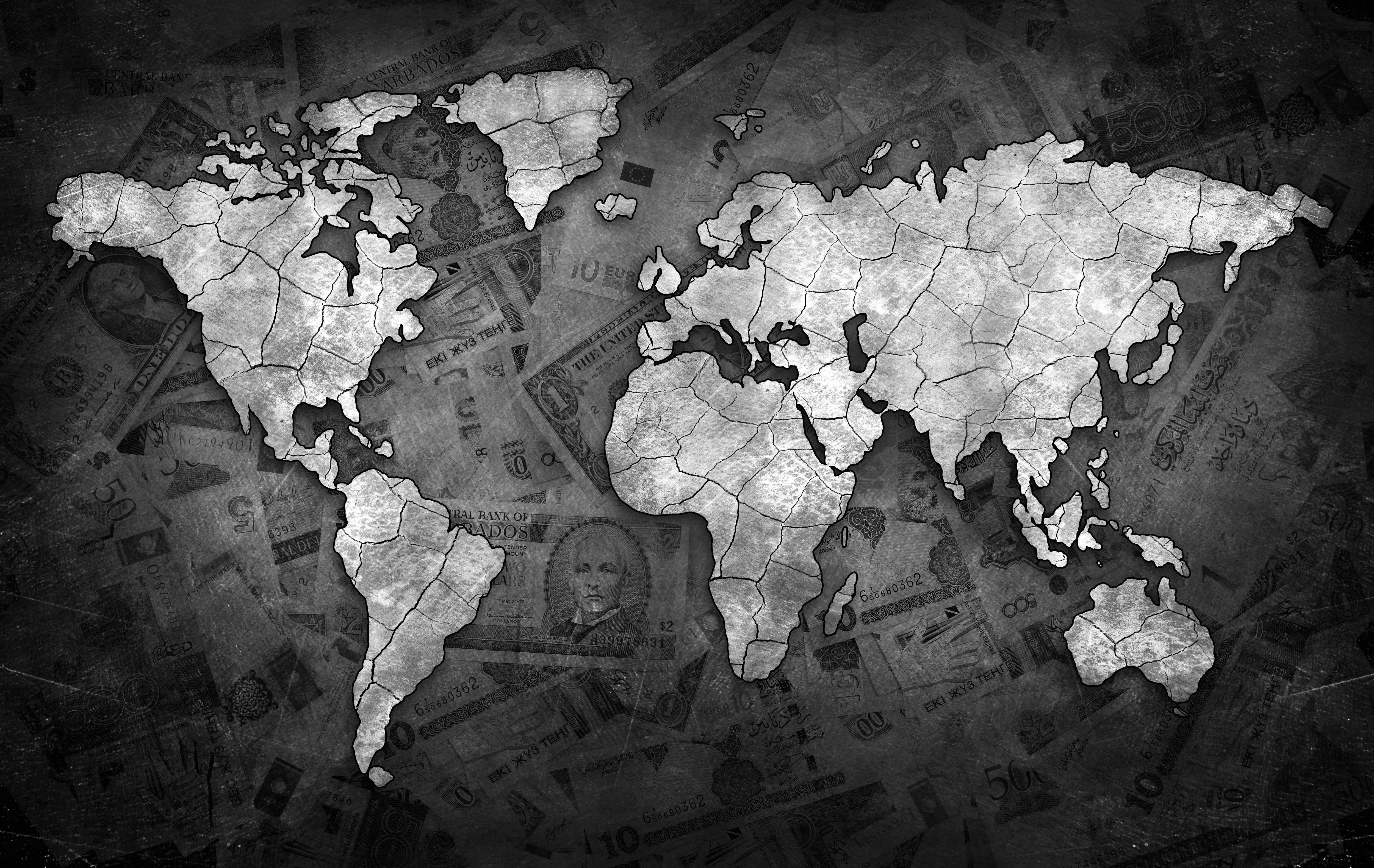 Gray And Black World Map Peta Dunia Desain Wallpaper Hd - kulturaupice