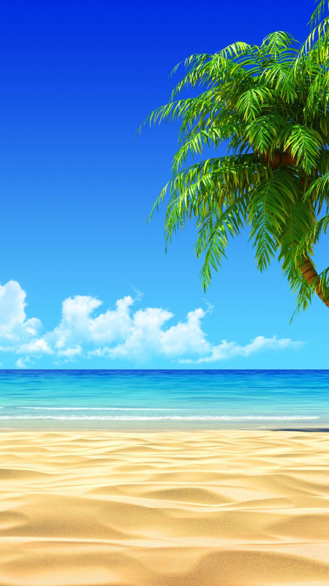 Tropical Beach Coconut Tree Illustration iPhone 6 Plus HD Wallpaper