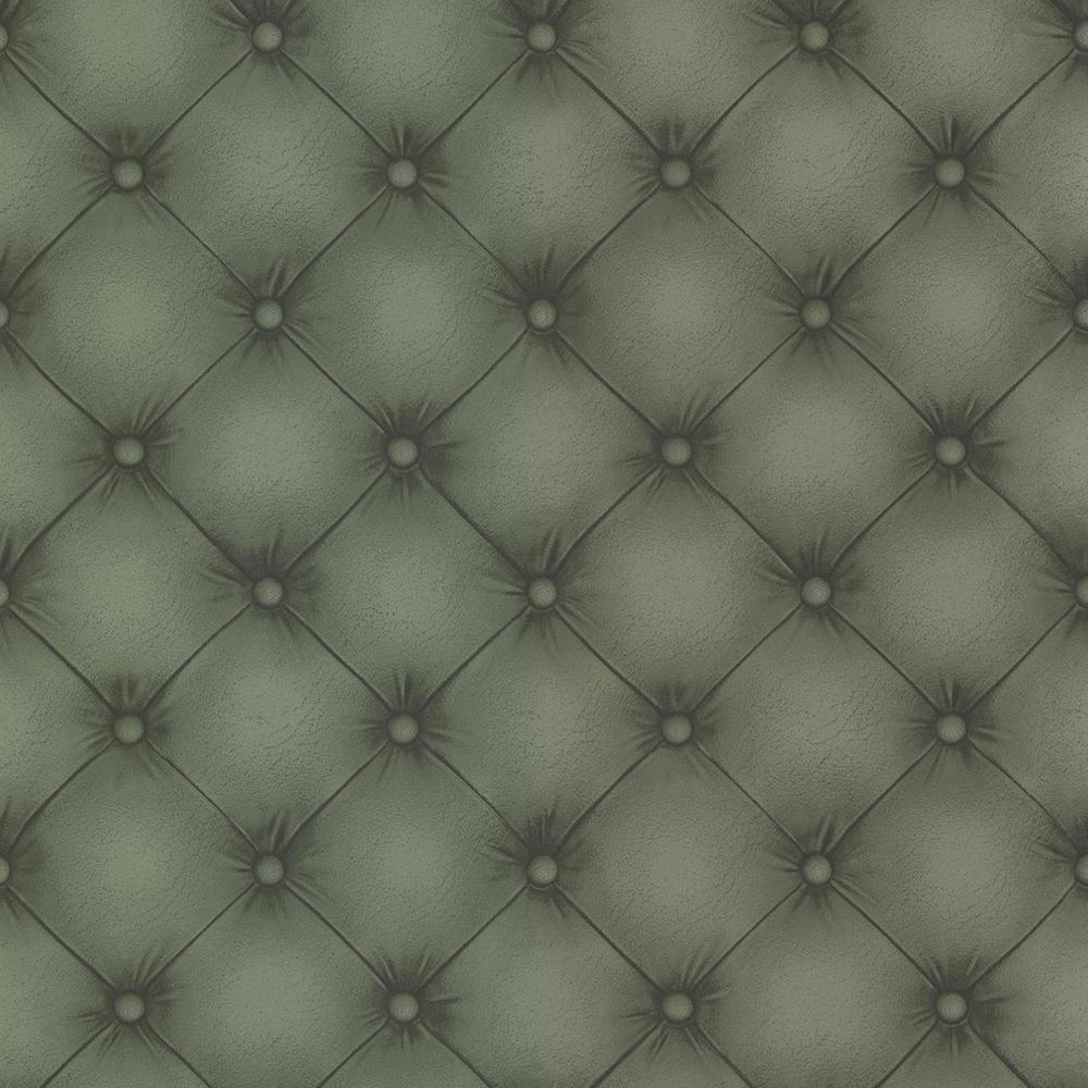 Chesterfield Dark Green Tufted Leather Wallpaper Sample