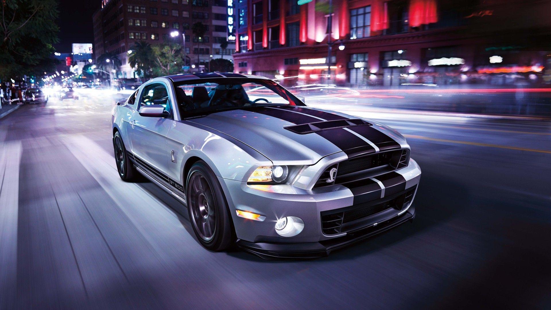 night, lights, cars, muscle cars, Ford Mustang, cities, street