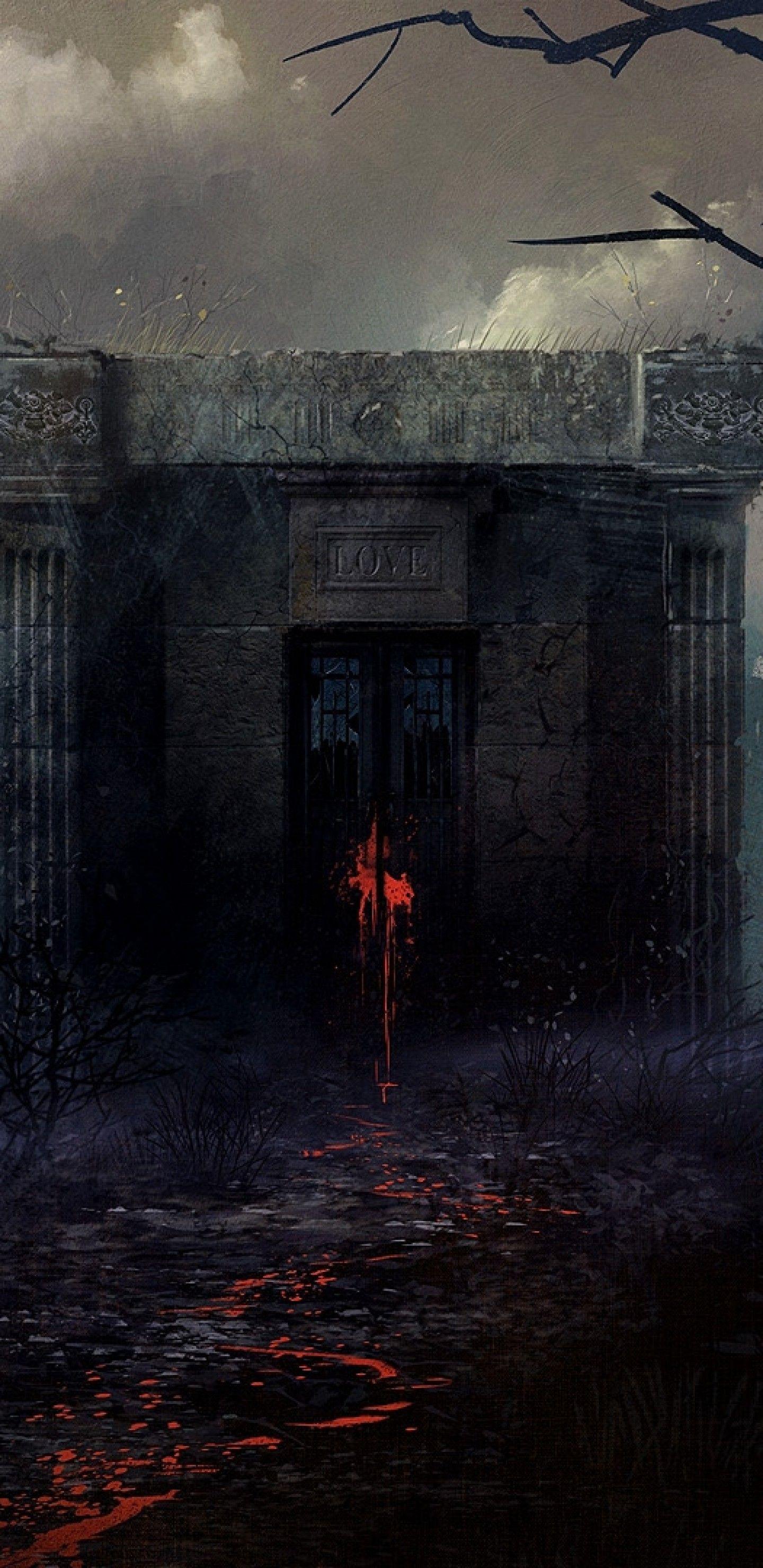 Download 1440x2960 Graveyard, Gothic, Fantasy World, Painting