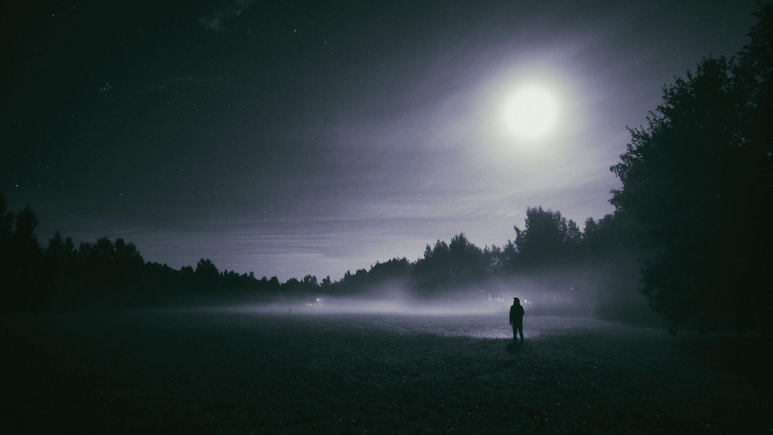 Wallpaper Alone, Mood, Full moon, Foggy, HD, Photography