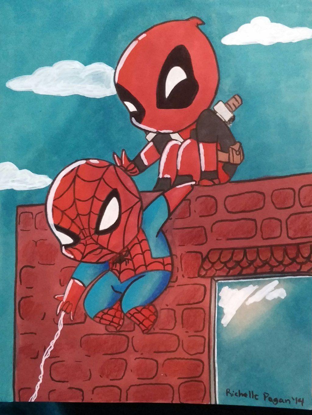Deadpool and Spiderman chibi