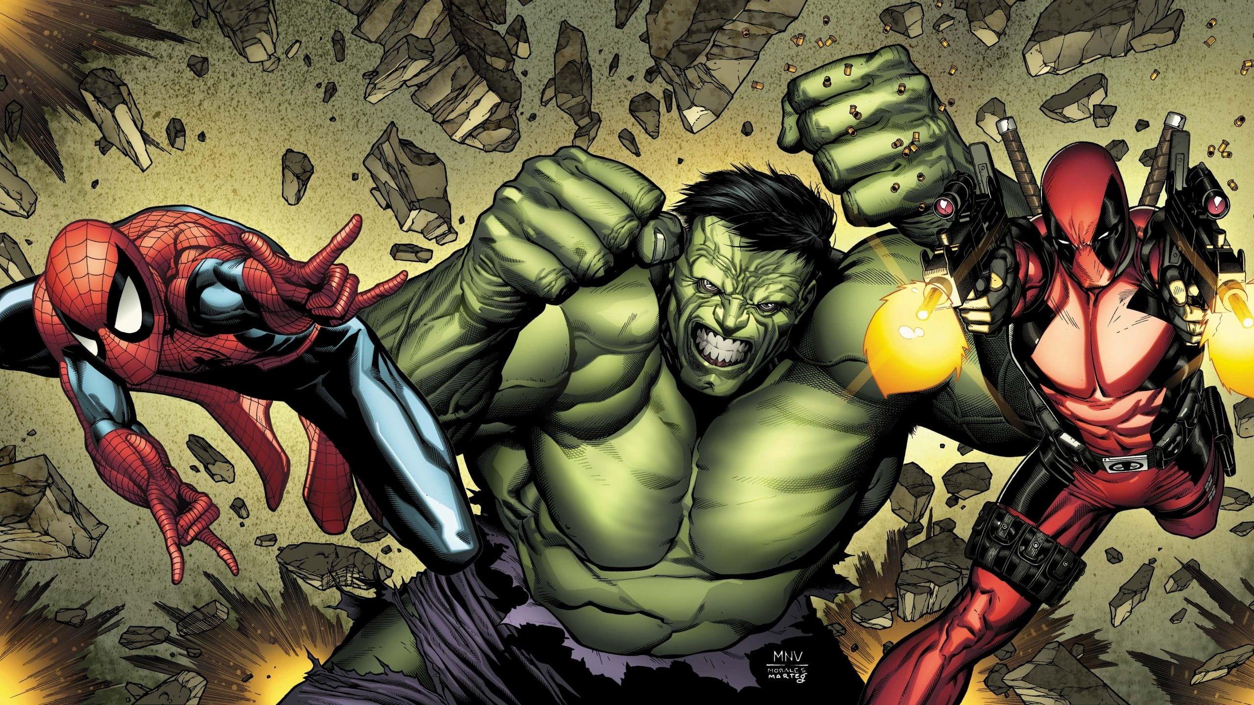 Spiderman, Hulk, and Deadpool clip art HD wallpaper