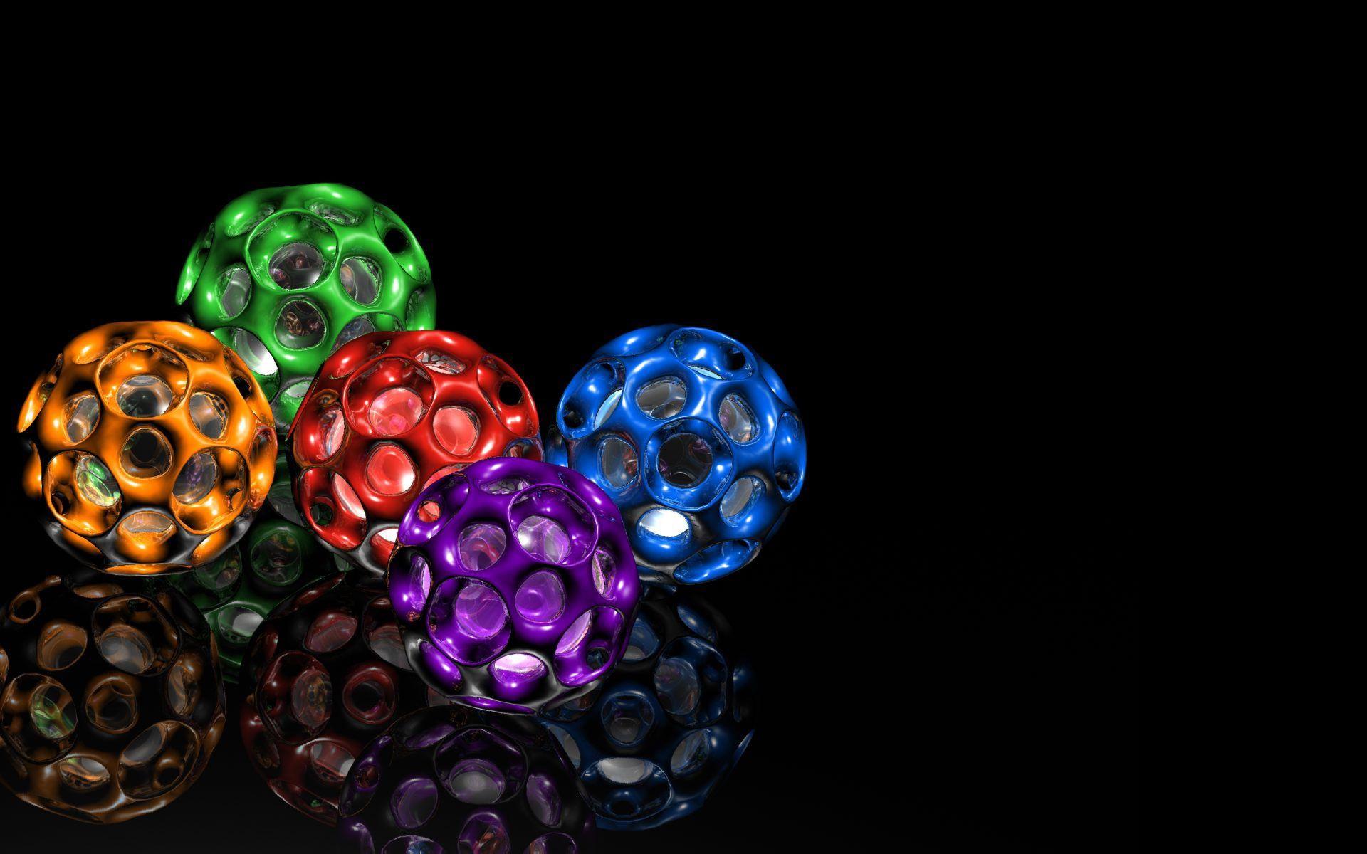 Colorful shine ball in black 3D image HD Wallpaper Free