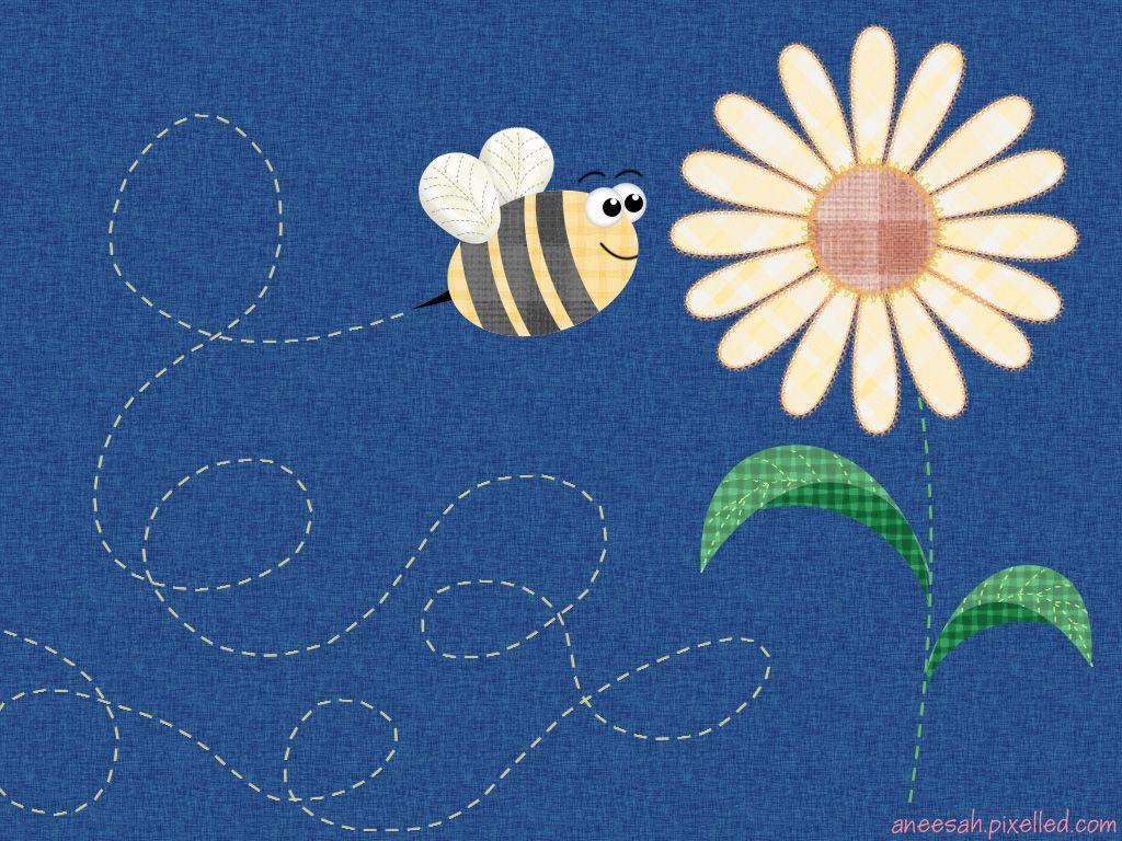 Bee Flower Denim Wallpaper