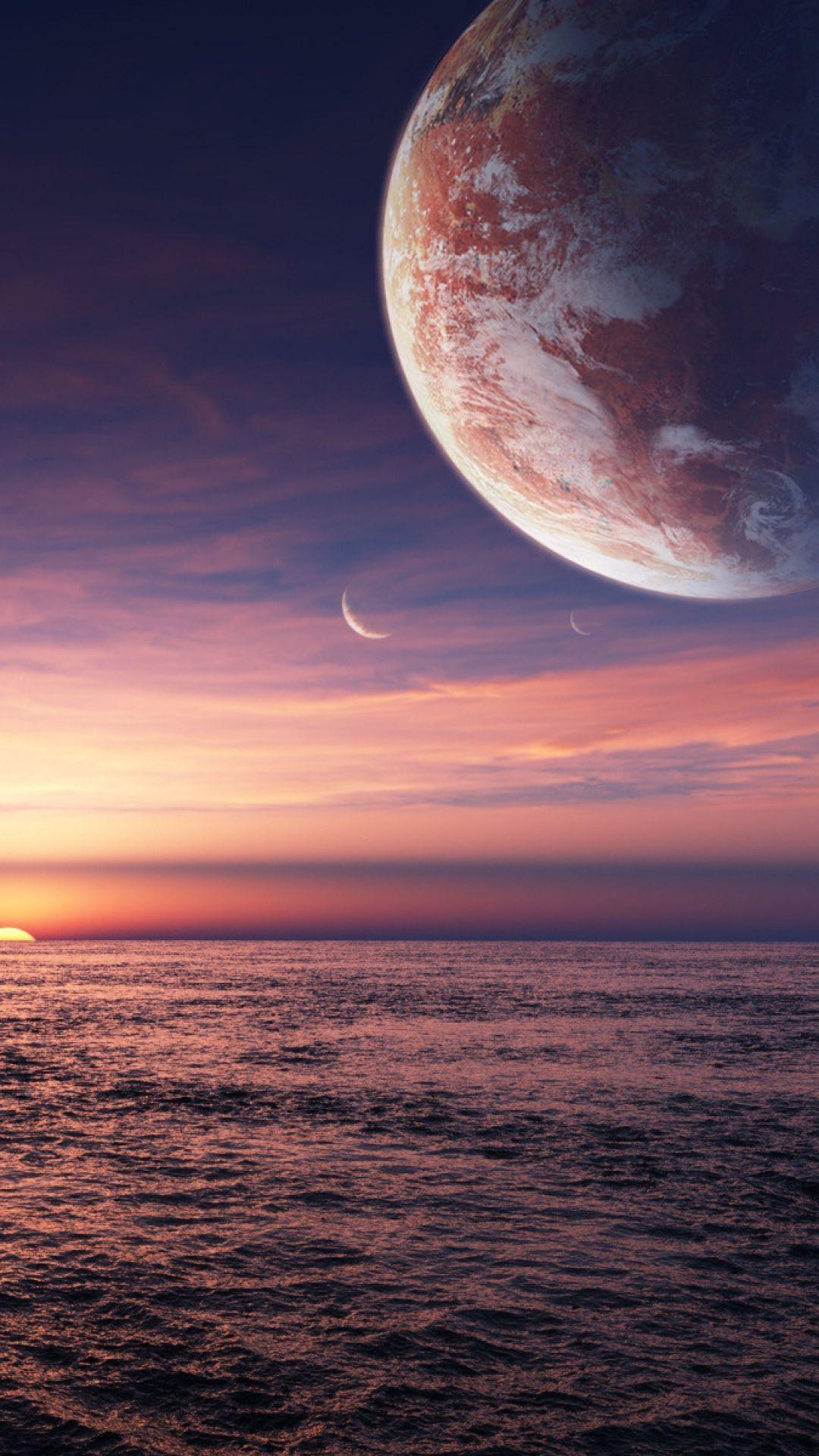 HD Wallpaper 1080x1920. Heavens. Planets, Moon and Sunset