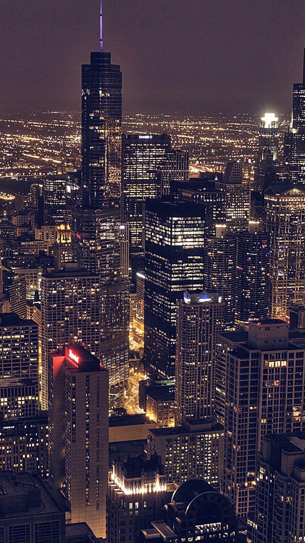 Chicago City Aertial View Night iPhone 6 Plus HD Wallpaper