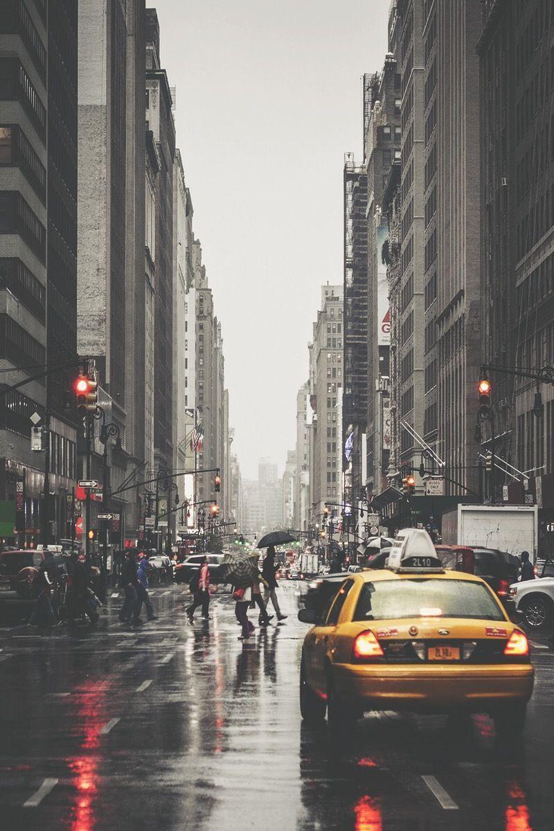 Busy New York avenue during rain. Photography. Wanderlust