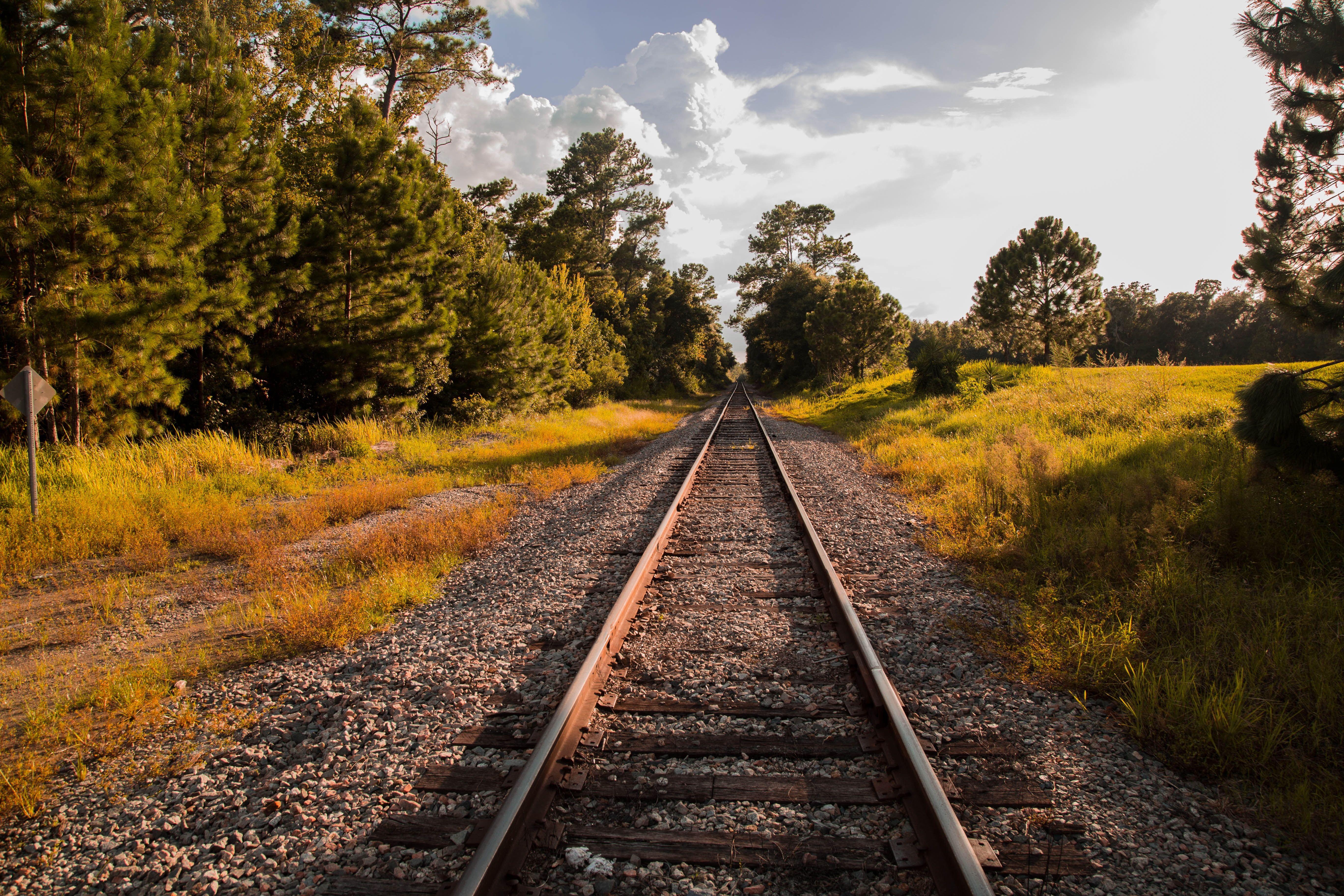 Green grass field, Railway, Grass, Sky HD wallpaper