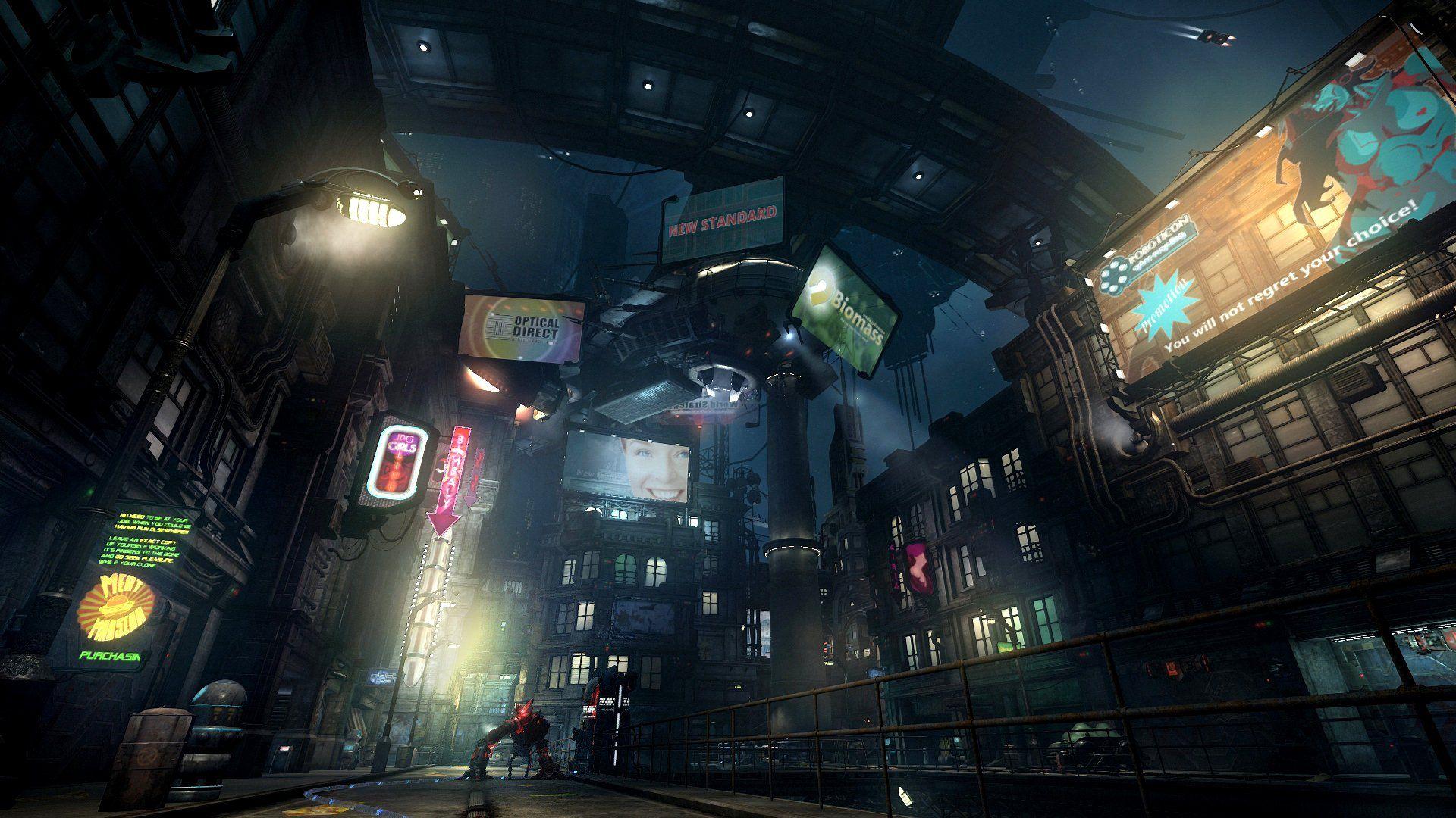 futuristic city night anime