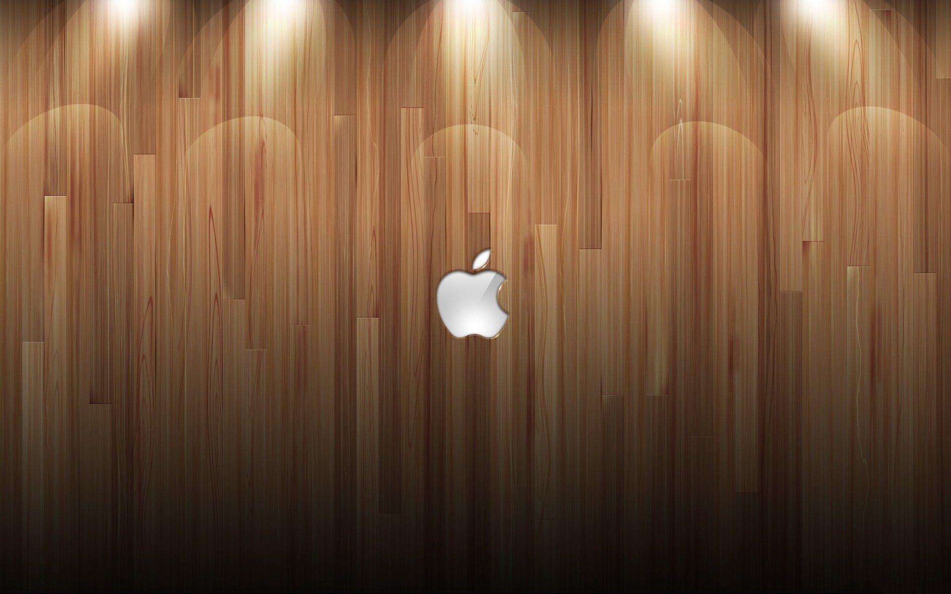 Apple Logo Wood Background Lights Desktop Wallpaper