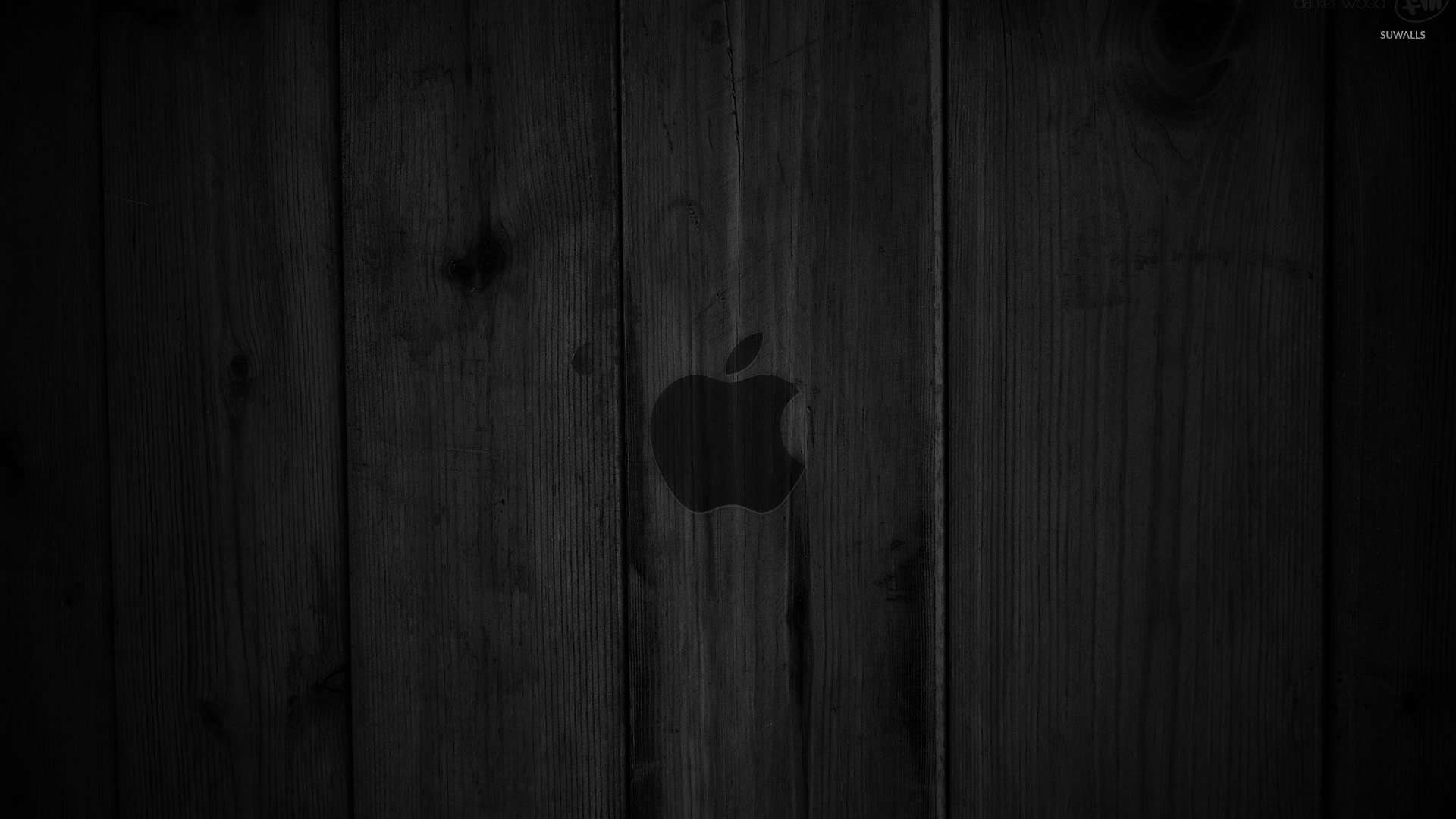 Dark gray Apple on the wooden panels wallpaper wallpaper