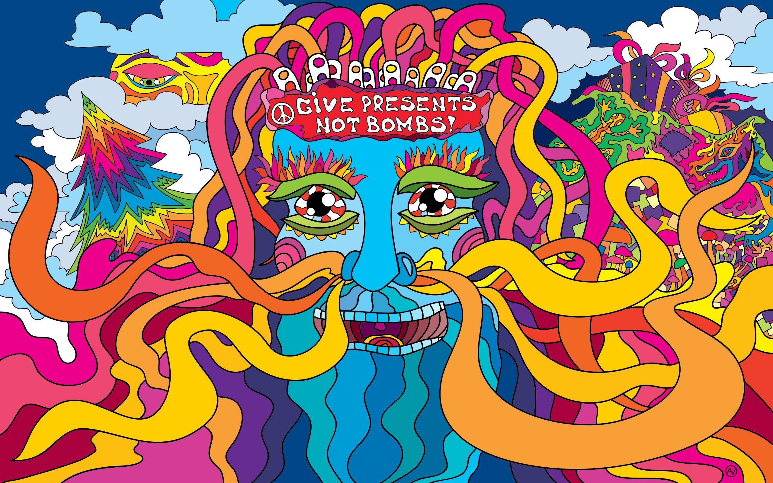 Give presents not bombs psychedelic wallpaper