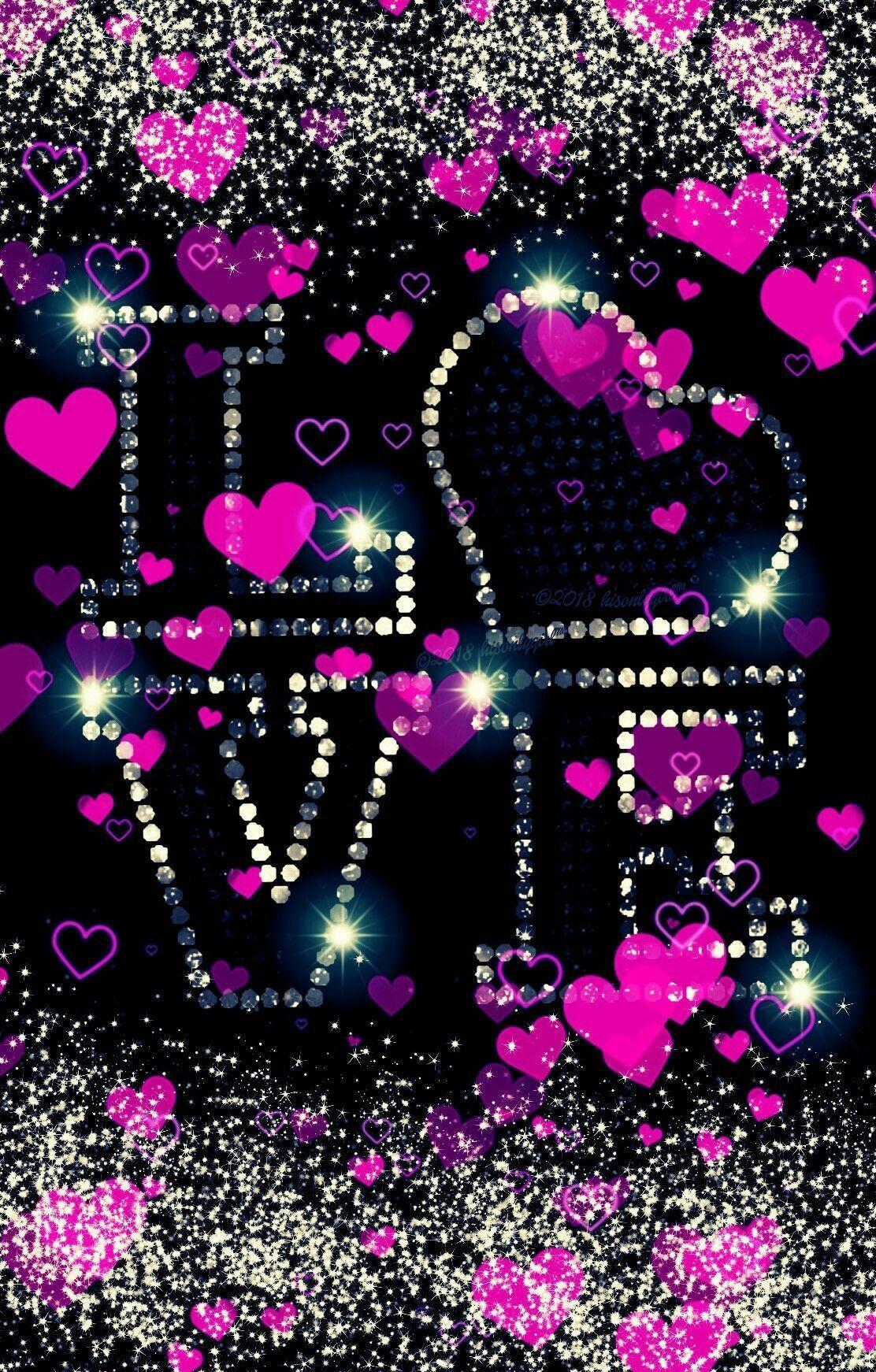 Pink hearts love glitter wallpaper I created for CocoPPa