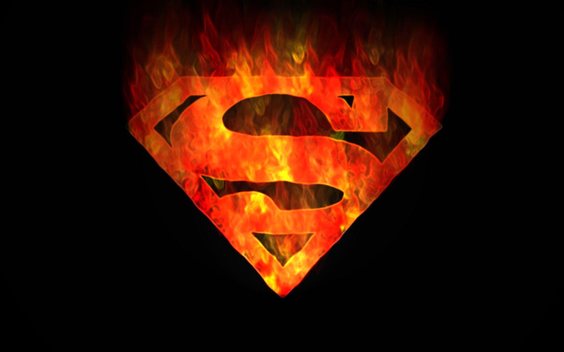 DC Comics, Superman, fire, Superman Logo, black background