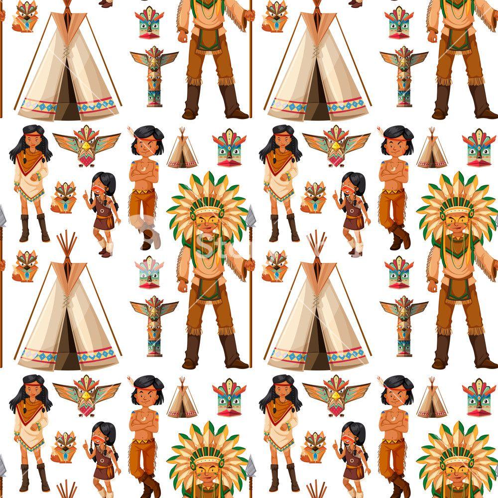 Seamless background with native american indians illustration