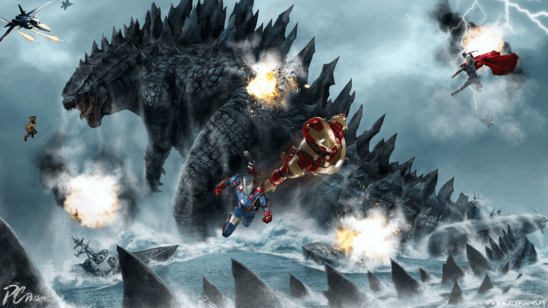 Godzilla Vs Avengers Full HD Wallpapers and Backgrounds Image