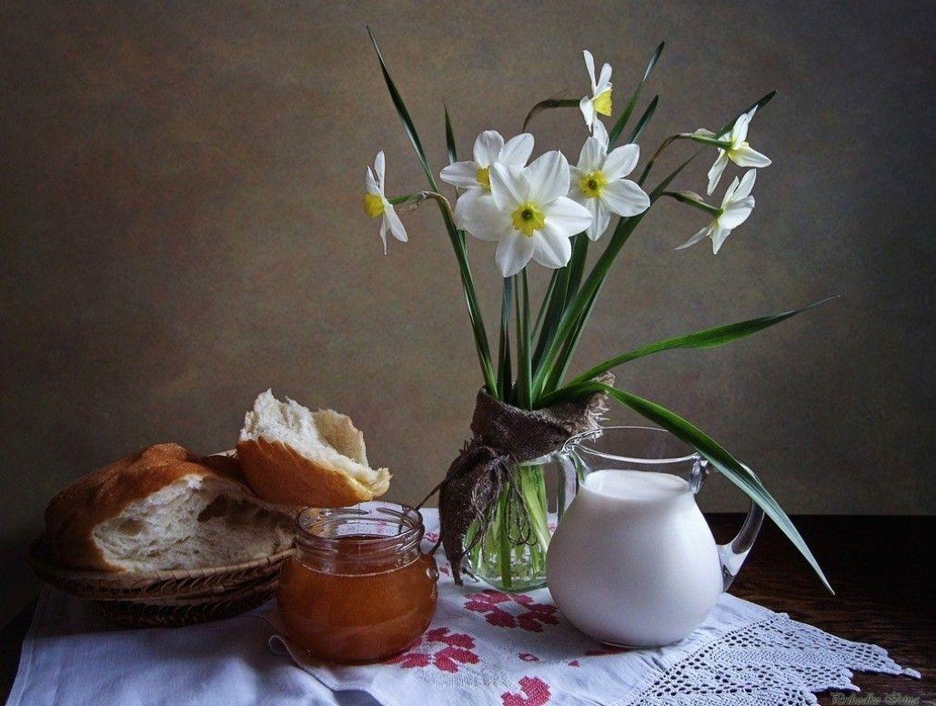 Flower Breakfast Flowers Life Still Morning Bread Time Milk Desktop
