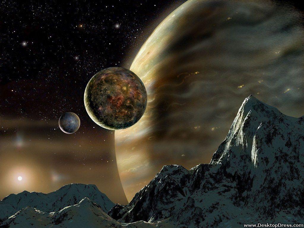 Desktop Wallpaper 3D Background Mountain and Planet