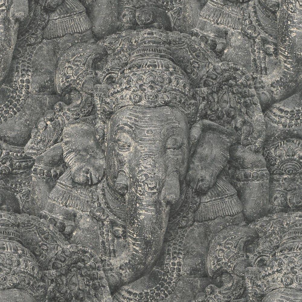 Rasch Stone Ganesha Photographic Pattern Wallpaper Realistic Faux