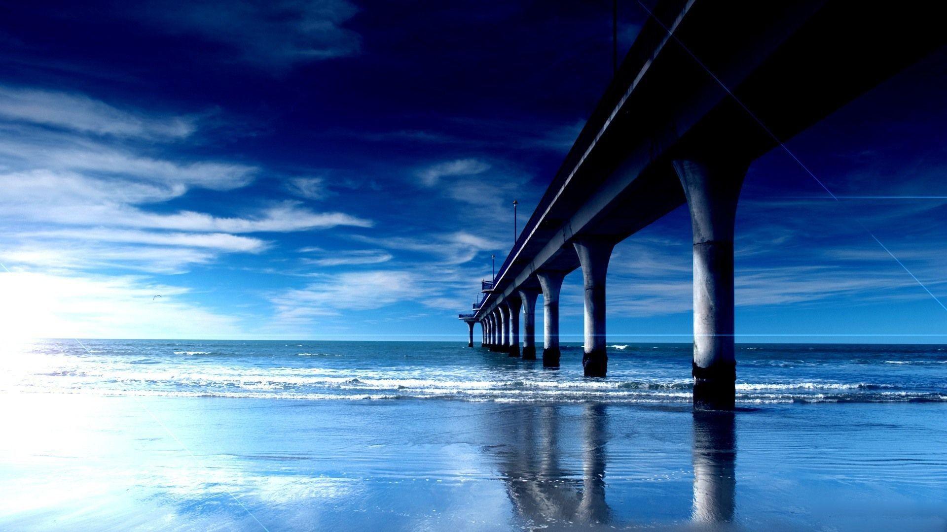 Beach: Deep Blue Sea Photography Clouds Sky Bridge Water Nature