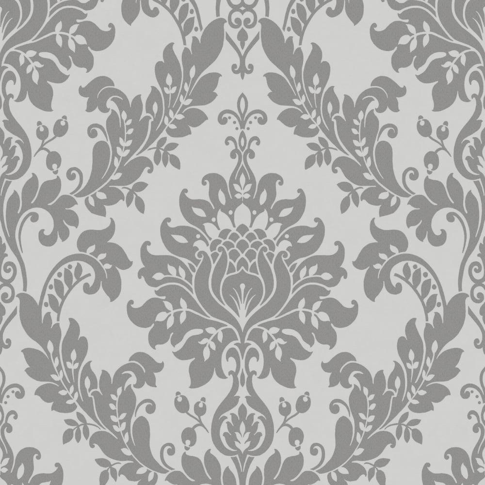 Designer Interiors Clara Damask Wallpaper Dark Grey 35391