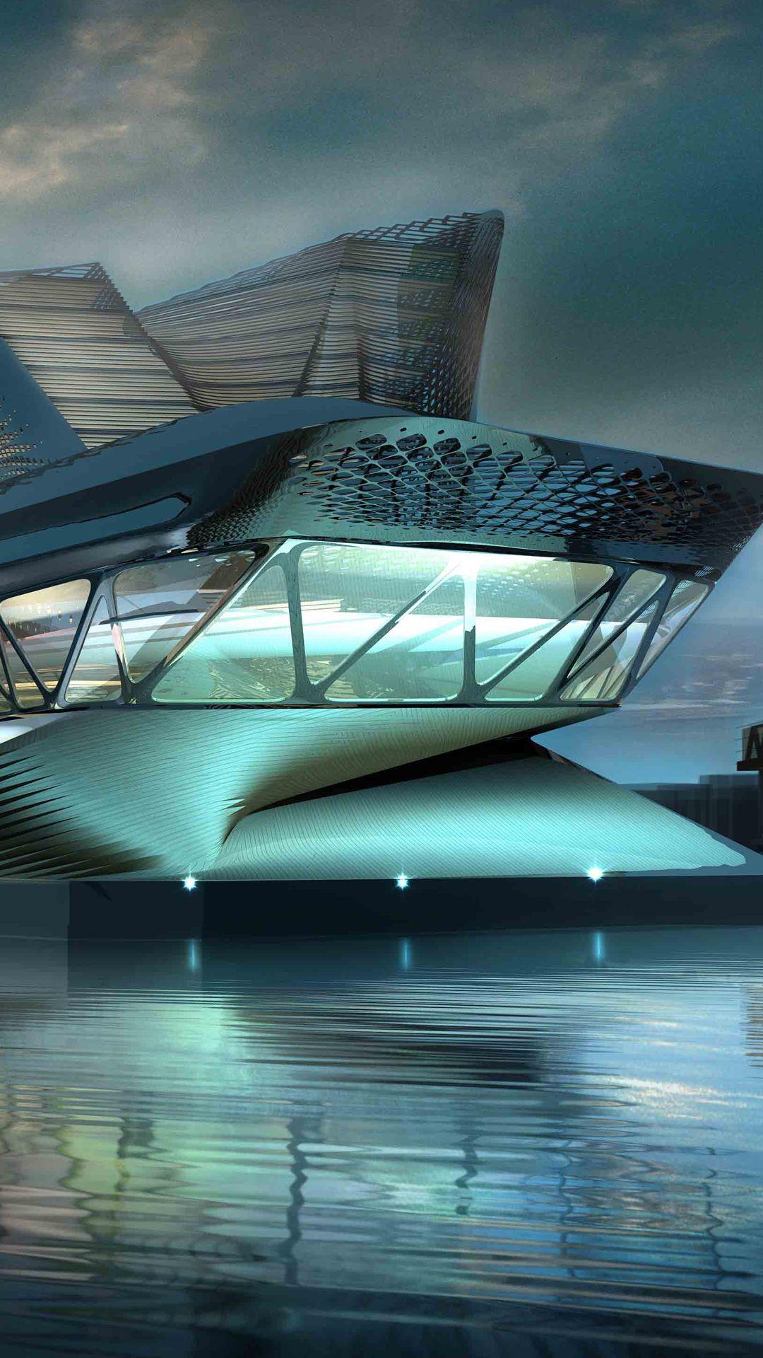 Glass Futuristic Building Water HD Android Wallpaper free