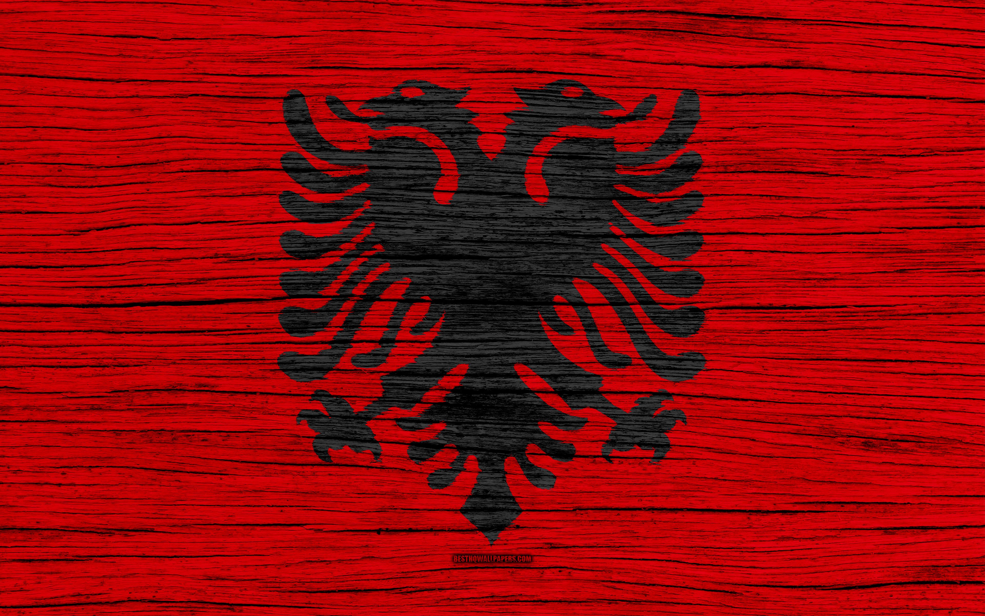 Download wallpaper Flag of Albania, 4k, Europe, wooden texture