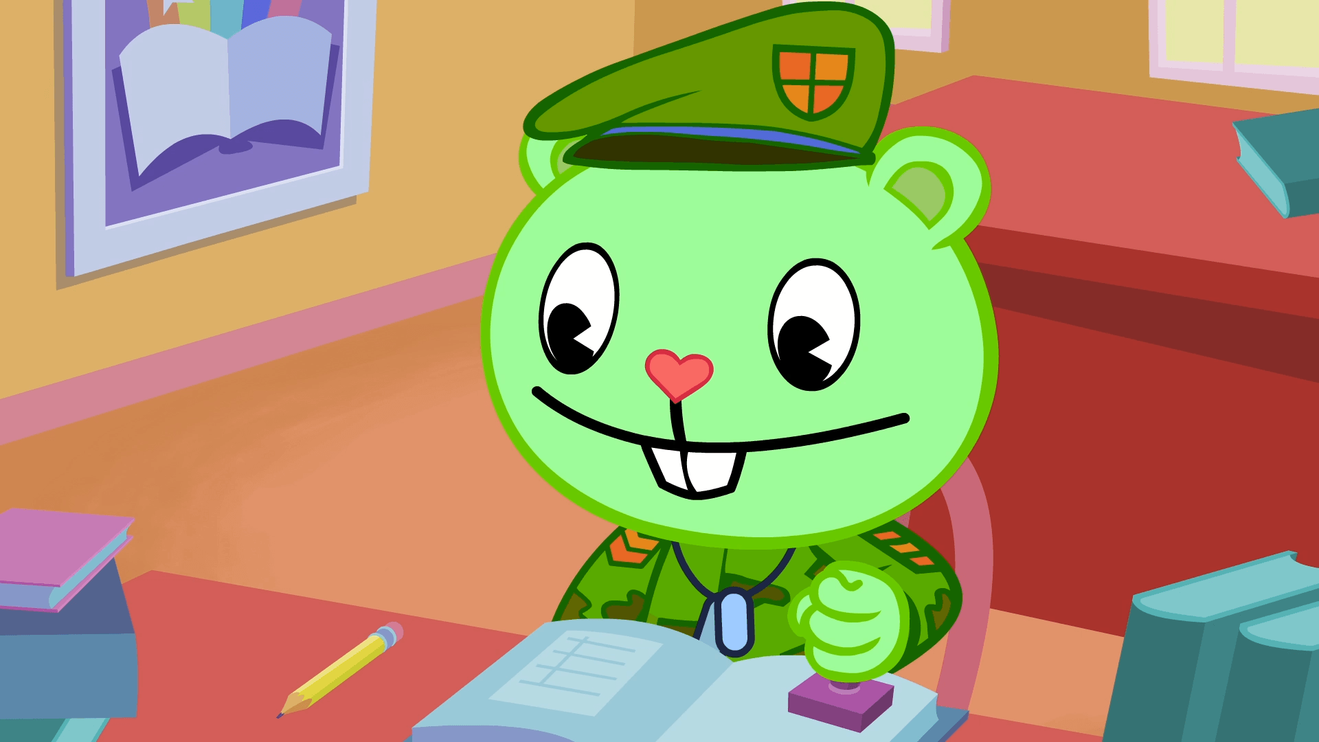 S3E19 Librarian Flippy.PNG. Happy Tree Friends