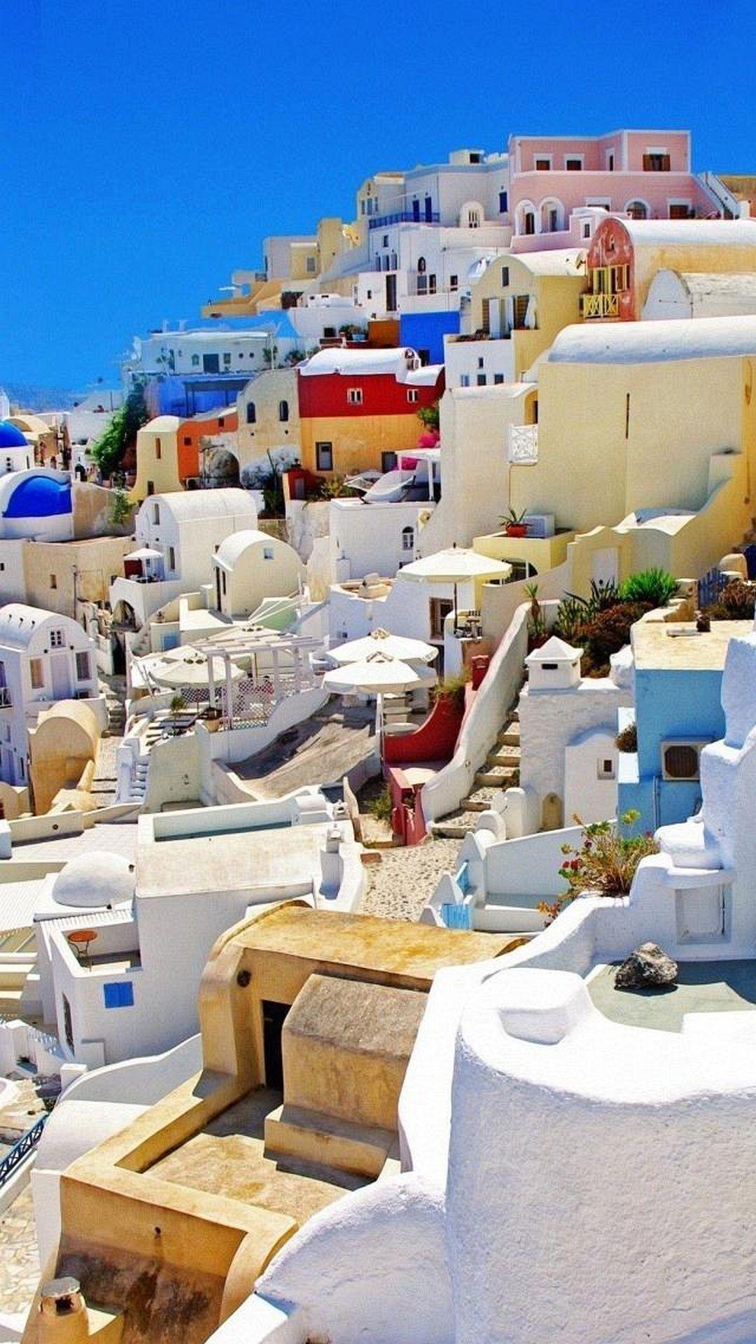 Santorini Greece Colorful Houses Android Wallpaper free download
