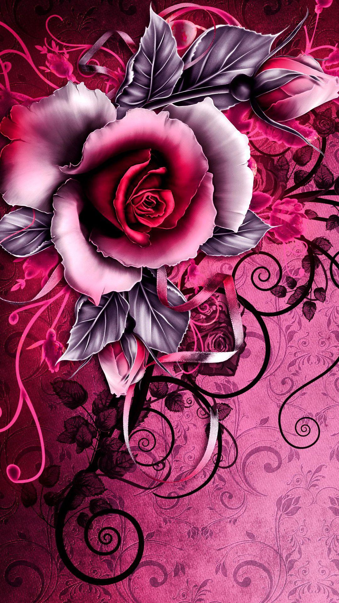 Vintage Tribal Red Rose Android Wallpaper free download