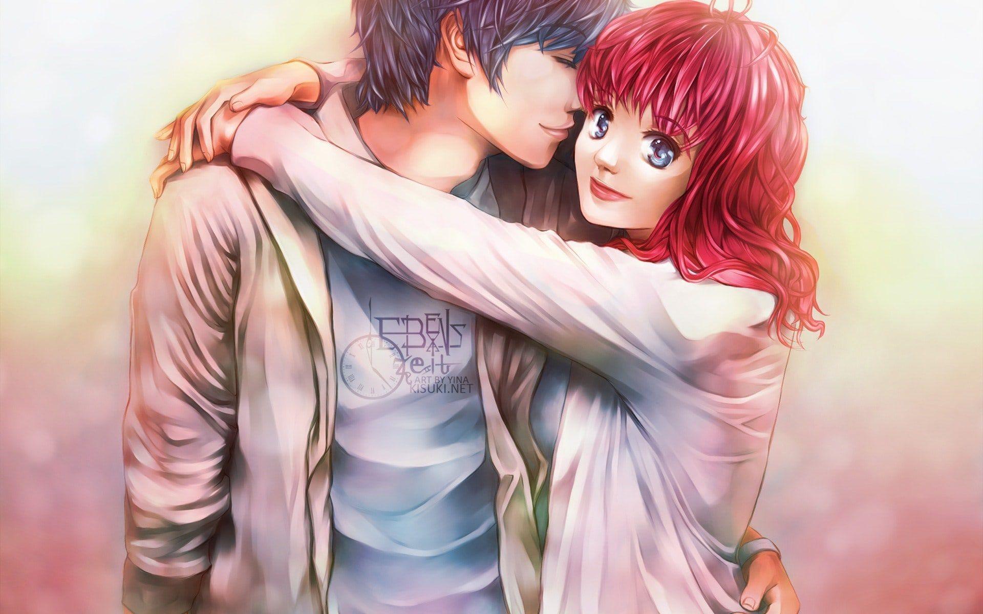 Anime Couple Hug and Kiss HD Wallpaper