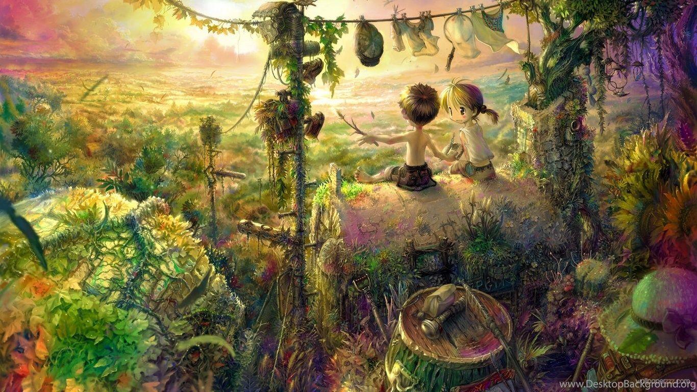 Wallpaper Trippy Forest HD Anime 1366x768 Desktop Background