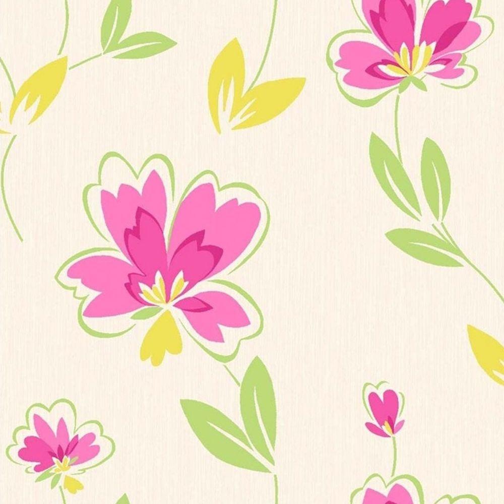 Crown Fresh Floral Wallpaper Pink, Green, Yellow (M0777)