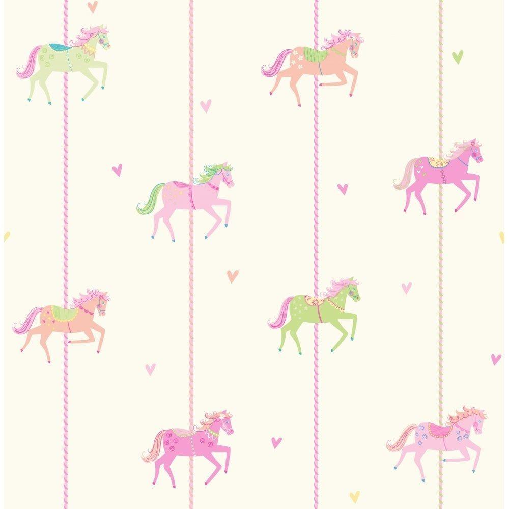 Decorline Carousel Childrens Wallpaper Cream, Pink, Green DL21121