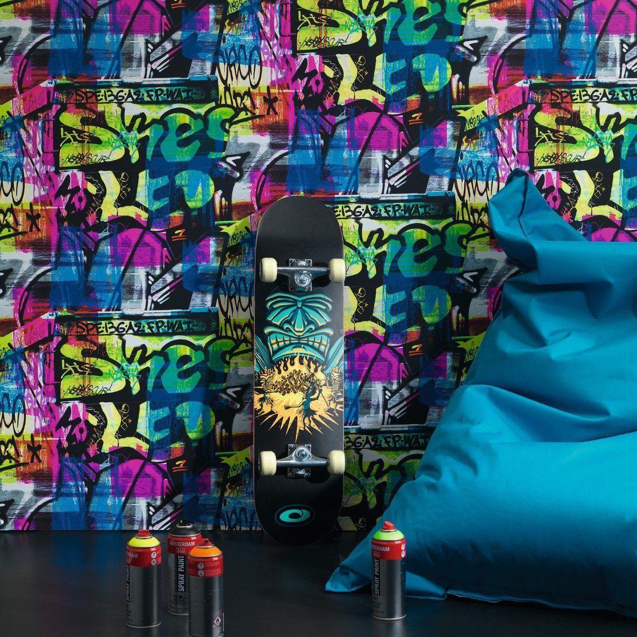 Rasch Multicoloured Graffiti Wallpaper
