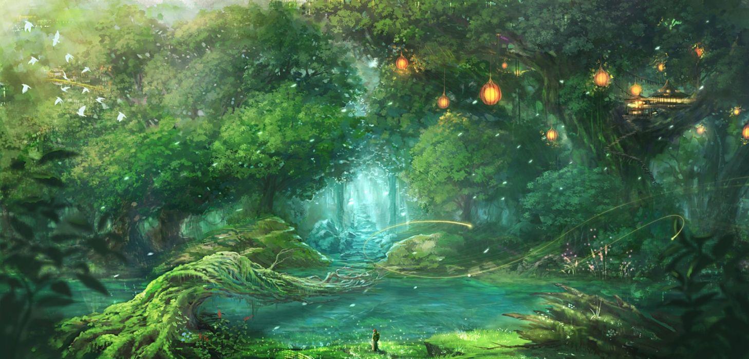 Anime Landscape Green forest Anime Background in 2023  Anime  background Cottagecore background Anime scenery wallpaper