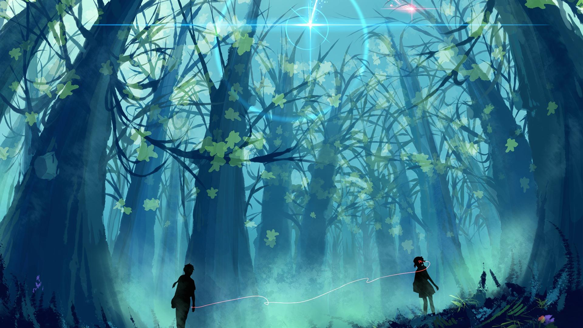 forest scenery anime lake