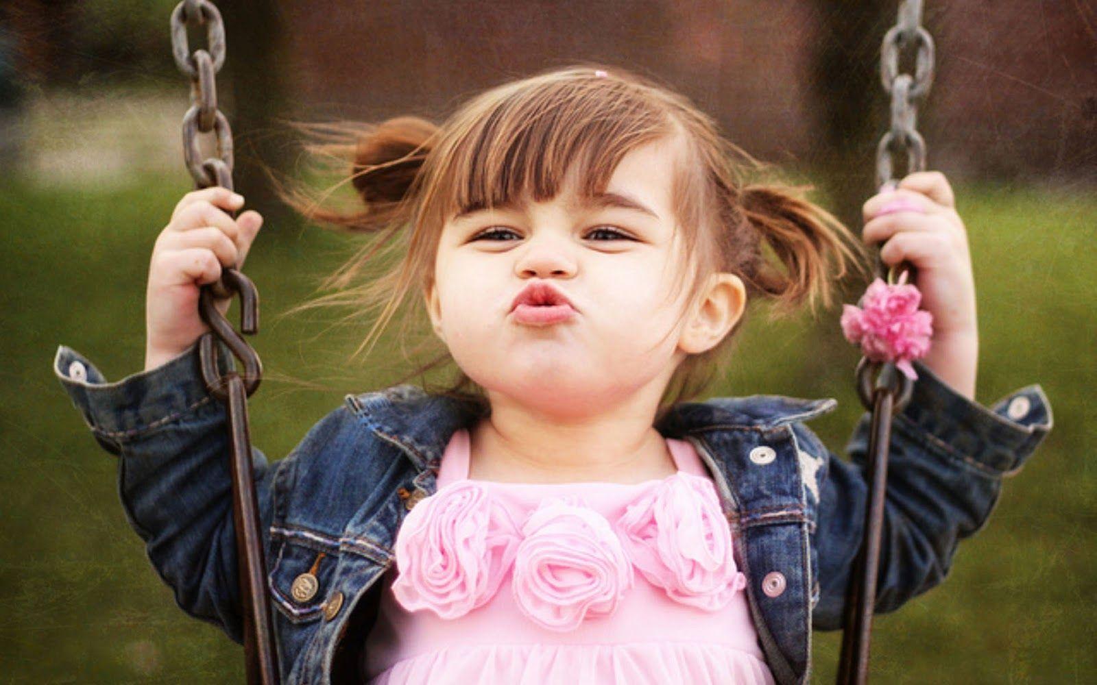 cute baby: Cute Little Baby Girl Swing And Kiss HD Wallpaper