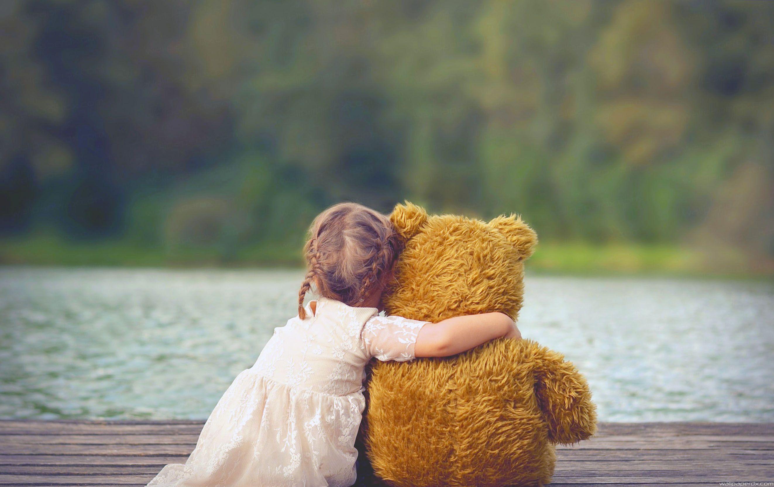 pretty girl hugging teddy bear cute full HD wallpaper