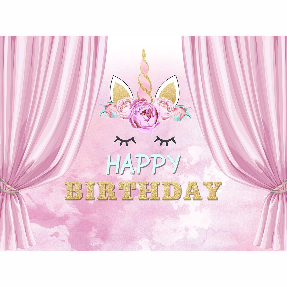 Allenjoy photography backdrop Pink Curtains Cute unicorn happy