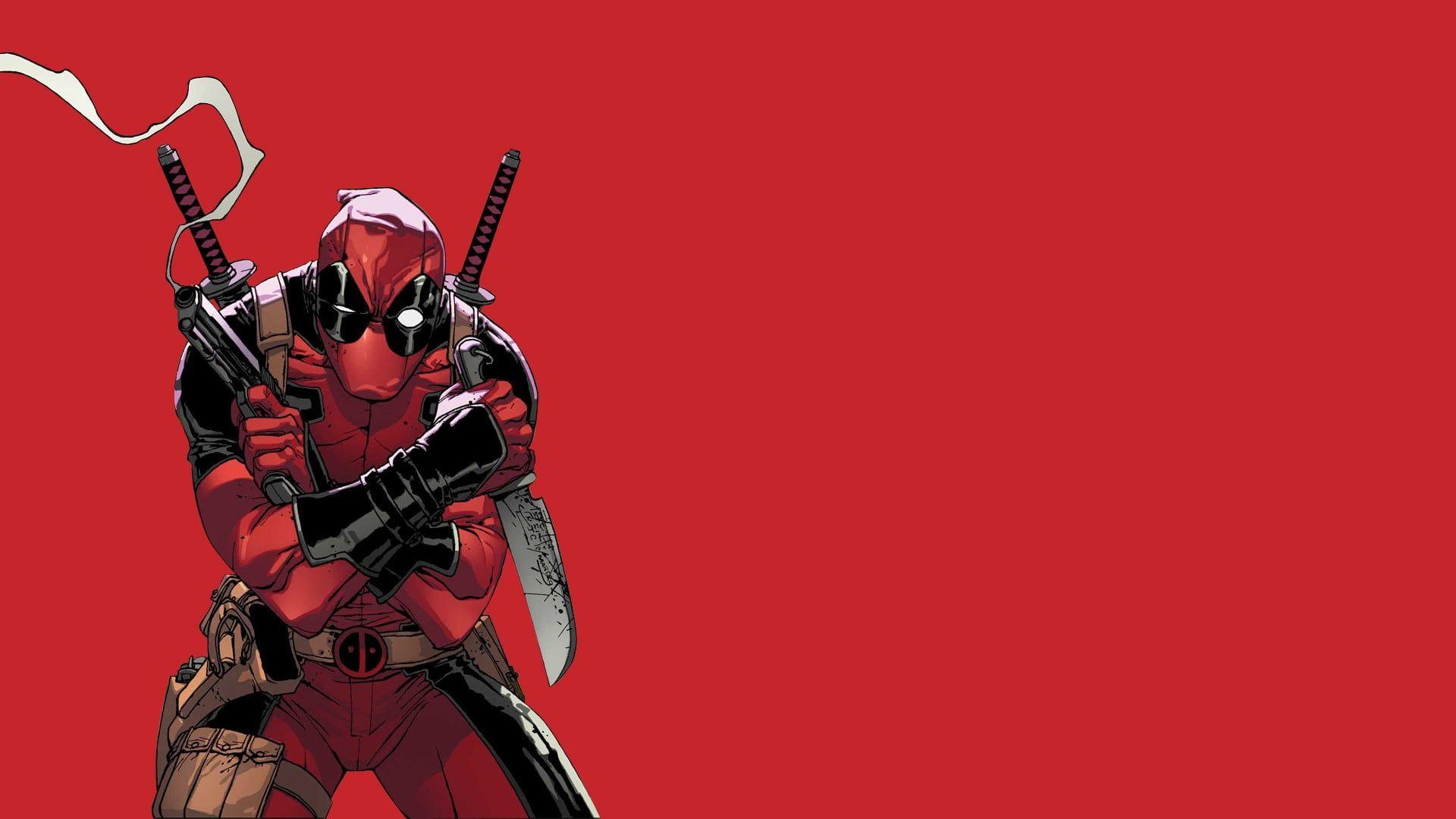 Deadpool on red background HD wallpaper
