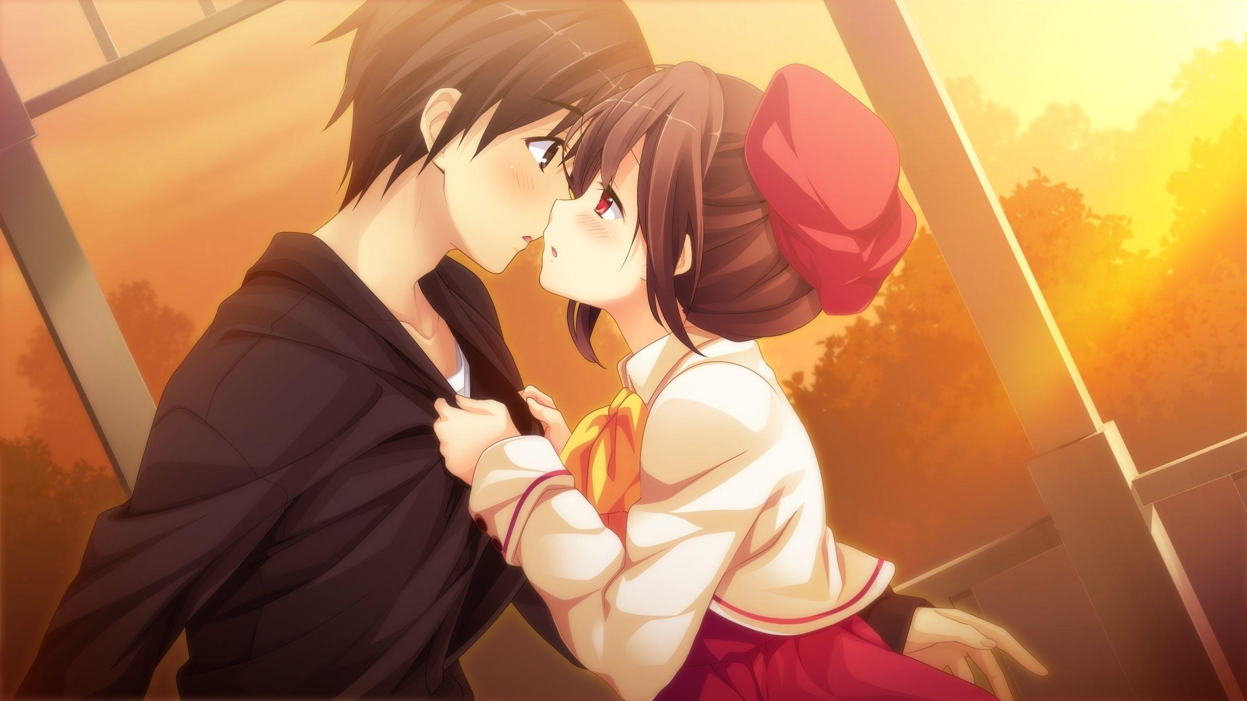 Download 2560x1440 Anime Couple, Romance, Sunset Wallpaper for iMac